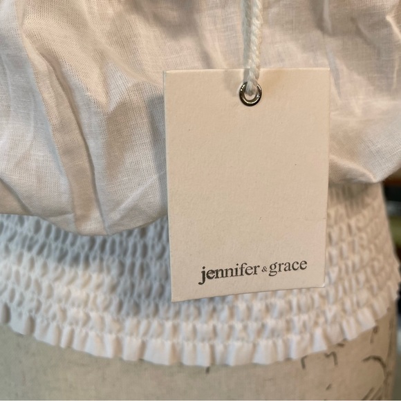 Jennifer & Grace Beige Eyelet Lace Ruffle V Neck Blouse - S - Picture 11 of 14